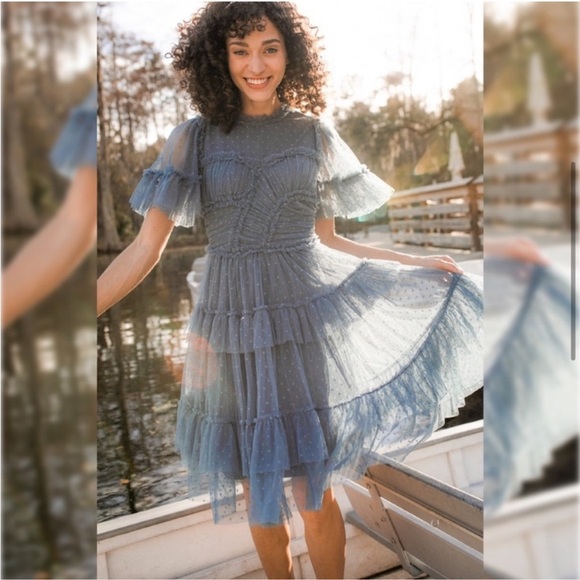 IVY CITY CO WHIMSICAL DRESS IN BLUE SHORT SIZE MEDIUM - Picture 3 of 9